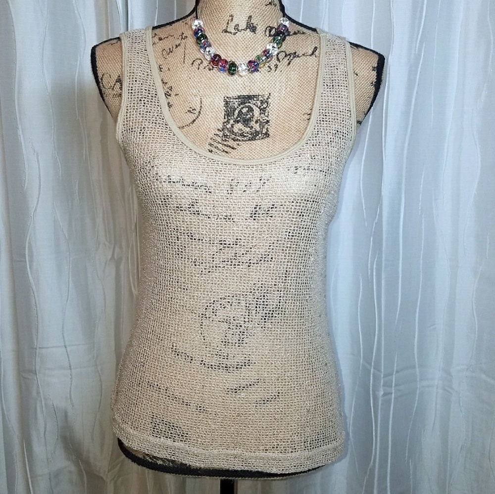 Forever 21 Beige Sheer Mesh Sequin Tank Top Y2K Size S